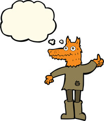 cartoon fox man with thought bubble