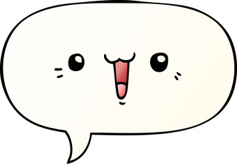 happy cartoon face with speech bubble in smooth gradient style
