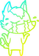 cold gradient line drawing of a cartoon crying wolf