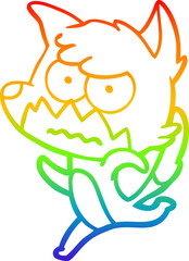 Obraz premium rainbow gradient line drawing of a cartoon annoyed fox
