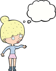 cartoon surprised woman with thought bubble