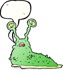 cartoon gross slug with speech bubble