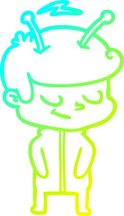 cold gradient line drawing of a friendly cartoon spaceman