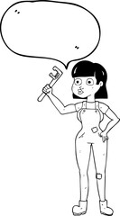 freehand drawn speech bubble cartoon female plumber