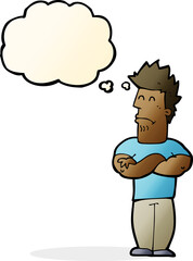 cartoon sulking man with thought bubble