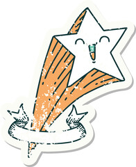 worn old sticker of a tattoo style shooting star
