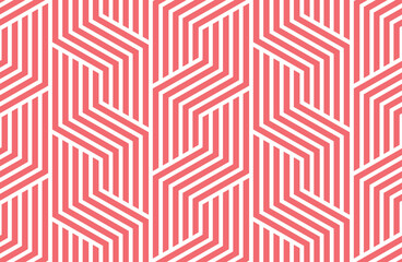 Abstract geometric pattern with stripes, lines. Seamless vector background. White and pink ornament. Simple lattice graphic design