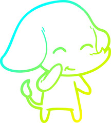 cold gradient line drawing of a cute cartoon elephant