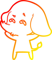 warm gradient line drawing of a cartoon elephant remembering