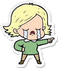 sticker of a cartoon girl crying