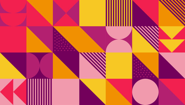 Fototapeta Geometric pattern background, vector multicolor geometry print design with rectangles, squares and circles