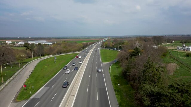 Lots of cars driving on the highway near Trnava, Slovakia, Europe, 4k