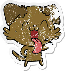 distressed sticker of a cartoon panting dog