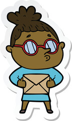 Obraz premium sticker of a cartoon woman wearing glasses