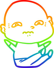 rainbow gradient line drawing of a cartoon nervous man