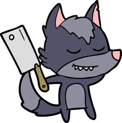 friendly cartoon wolf with meat cleaver