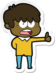 sticker of a worried cartoon boy
