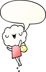 cute cartoon cloud head creature with speech bubble in smooth gradient style