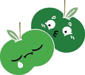 flat color retro cartoon of a apples