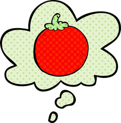 cartoon tomato with thought bubble in comic book style