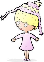cartoon woman wearing winter hat