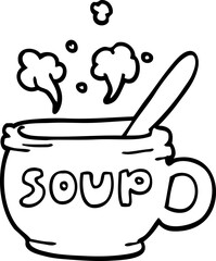 line drawing cartoon of hot soup