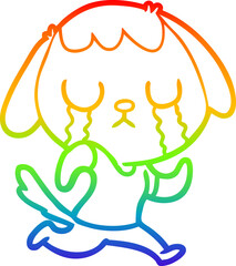 rainbow gradient line drawing of a cute cartoon dog crying