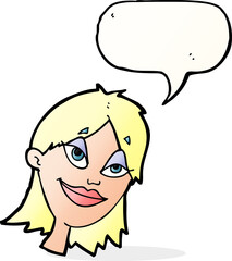 cartoon happy woman with speech bubble