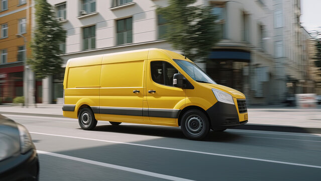 Delivery van on abstract fast motion blur background. Generative AI
