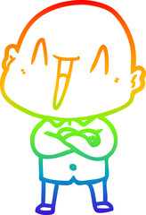 rainbow gradient line drawing of a happy cartoon bald man