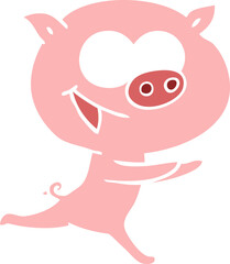 cheerful pig flat color style cartoon