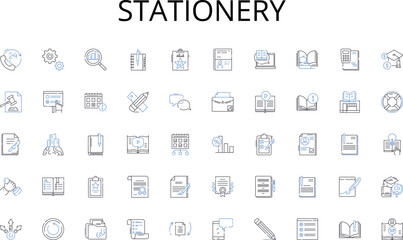 Stationery line icons collection. Visionary, Strategist, Inspirational, Decisive, Creative, Communicator, Innovative vector and linear illustration. Encouraging,Organized,Empowering outline signs set