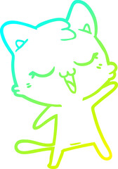cold gradient line drawing of a happy cartoon cat