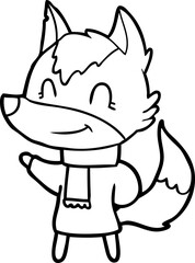 friendly cartoon wolf in winter clothes