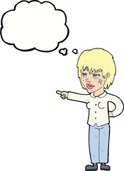 cartoon woman pointing with thought bubble