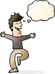cartoon laughing man with thought bubble