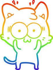 rainbow gradient line drawing of a cartoon surprised cat