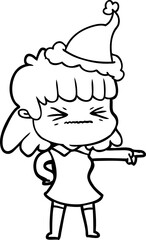 hand drawn line drawing of a woman wearing santa hat