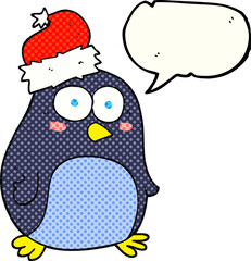 freehand drawn comic book speech bubble cartoon penguin