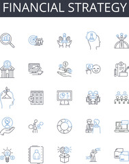 Financial strategy line icons collection. Marketing plan, Business model, Legal framework, Investment portfolio, Procurement process, Sales strategy, Brand identity vector and linear illustration
