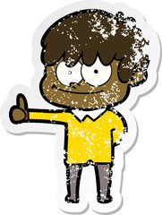distressed sticker of a happy cartoon man
