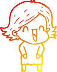 warm gradient line drawing of a cartoon laughing woman