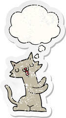 cartoon cat with thought bubble as a distressed worn sticker