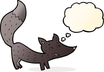 cartoon little wolf cub with thought bubble