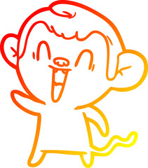 warm gradient line drawing of a cartoon laughing monkey