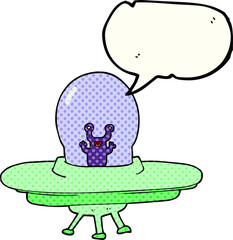 freehand drawn comic book speech bubble cartoon alien spaceship