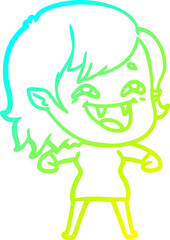 cold gradient line drawing of a cartoon laughing vampire girl