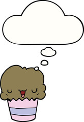 cartoon cupcake with face with thought bubble