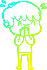 cold gradient line drawing of a cartoon laughing boy