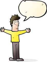 cartoon happy man with speech bubble